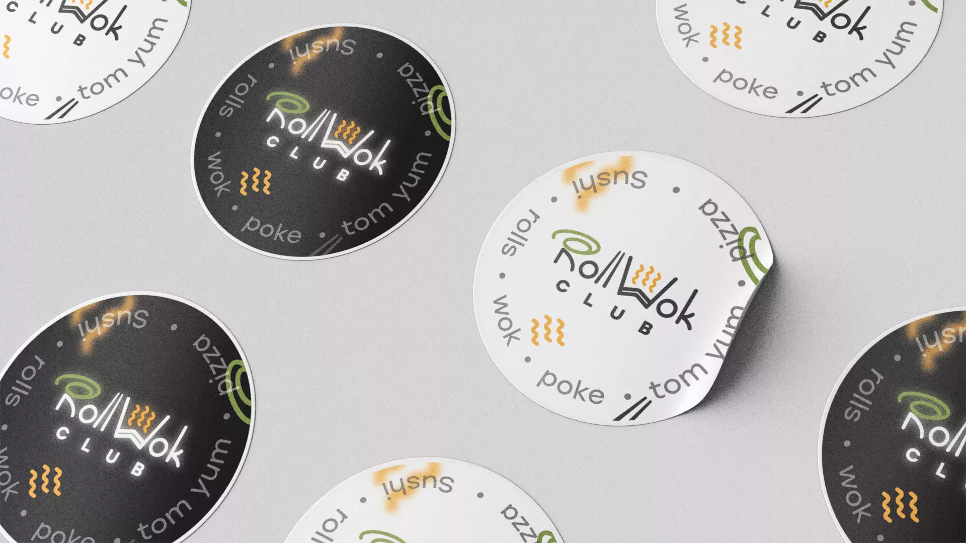 Разработка наклеек для суши-бара «Roll Wok Club» в Рыбном